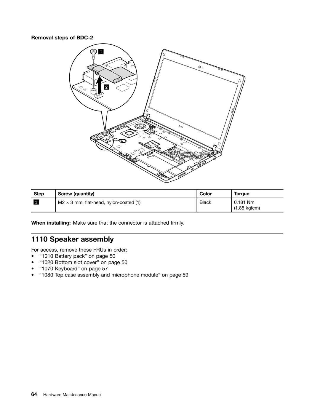 Lenovo E30, E31, EDGE 13 manual Speaker assembly, Removal steps of BDC-2 