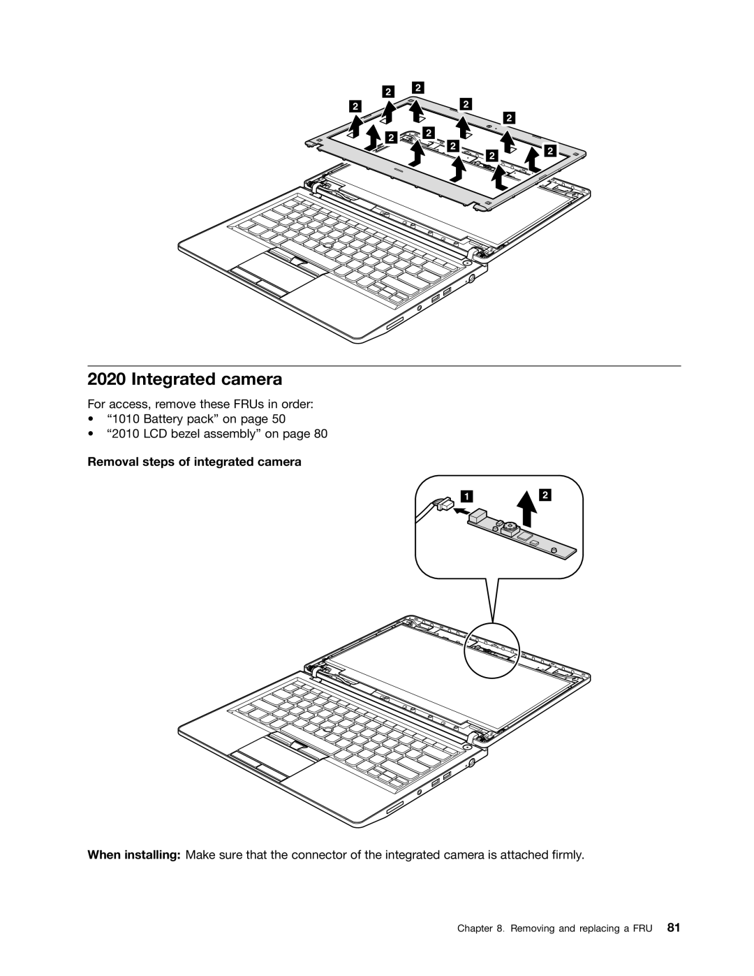 Lenovo E31, E30, EDGE 13 manual Integrated camera, Removal steps of integrated camera 