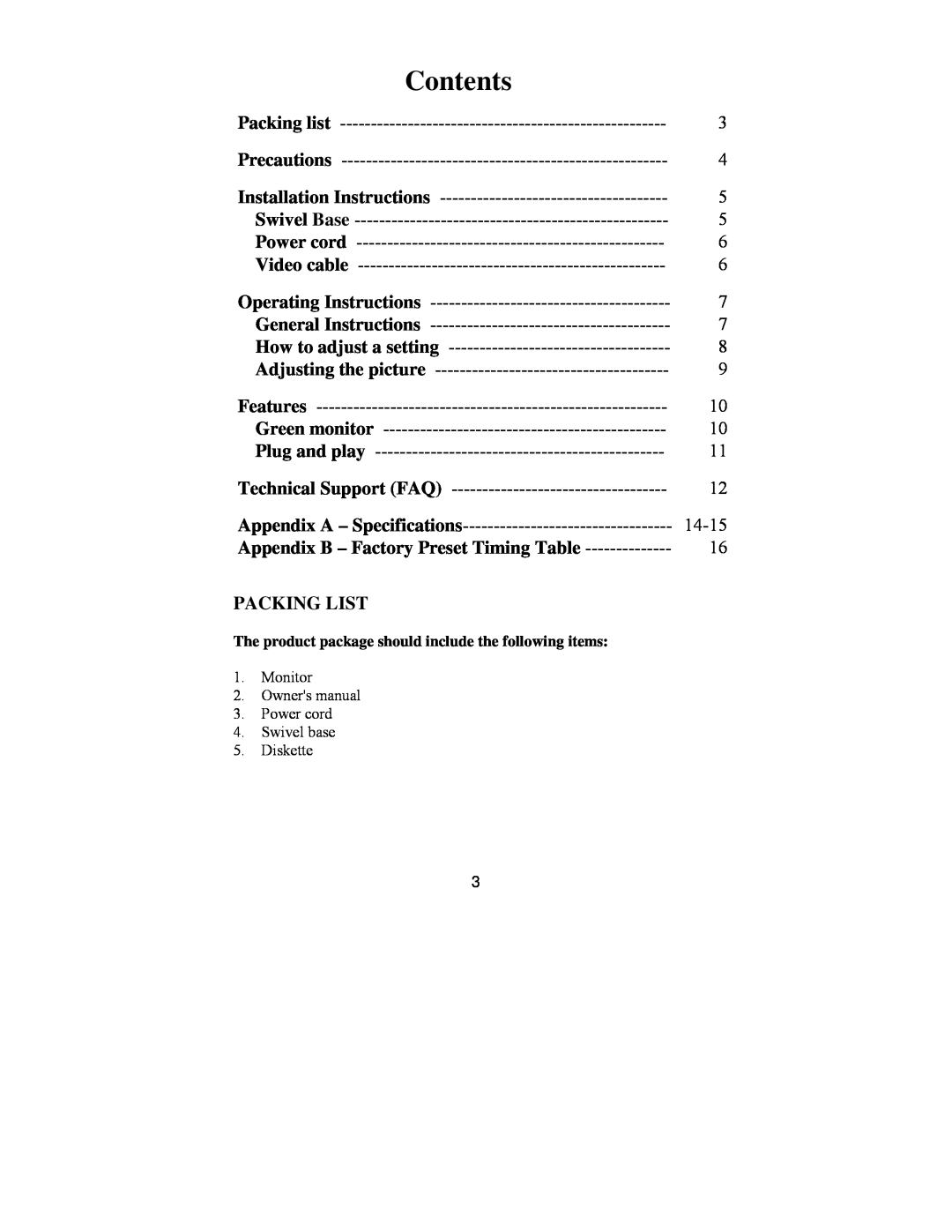 Lenovo E40, 22P4585, 2248-0CN, 2248-0CE, 06P3799 manual Appendix B – Factory Preset Timing Table, Packing List, Contents 