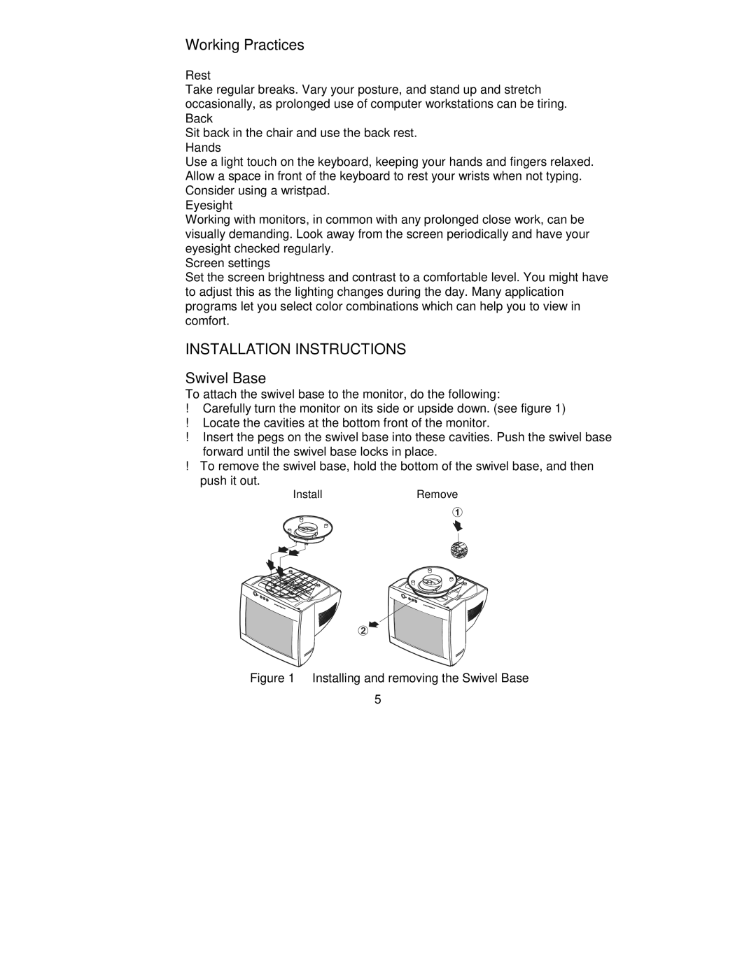 Lenovo E40, 22P4585, 2248-0CN, 2248-0CE, 06P3799 manual Working Practices, Swivel Base 