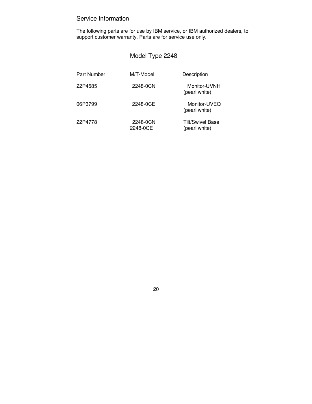 Lenovo 06P3799, E40, 22P4585, 2248-0CN, 2248-0CE manual Service Information, Model Type 