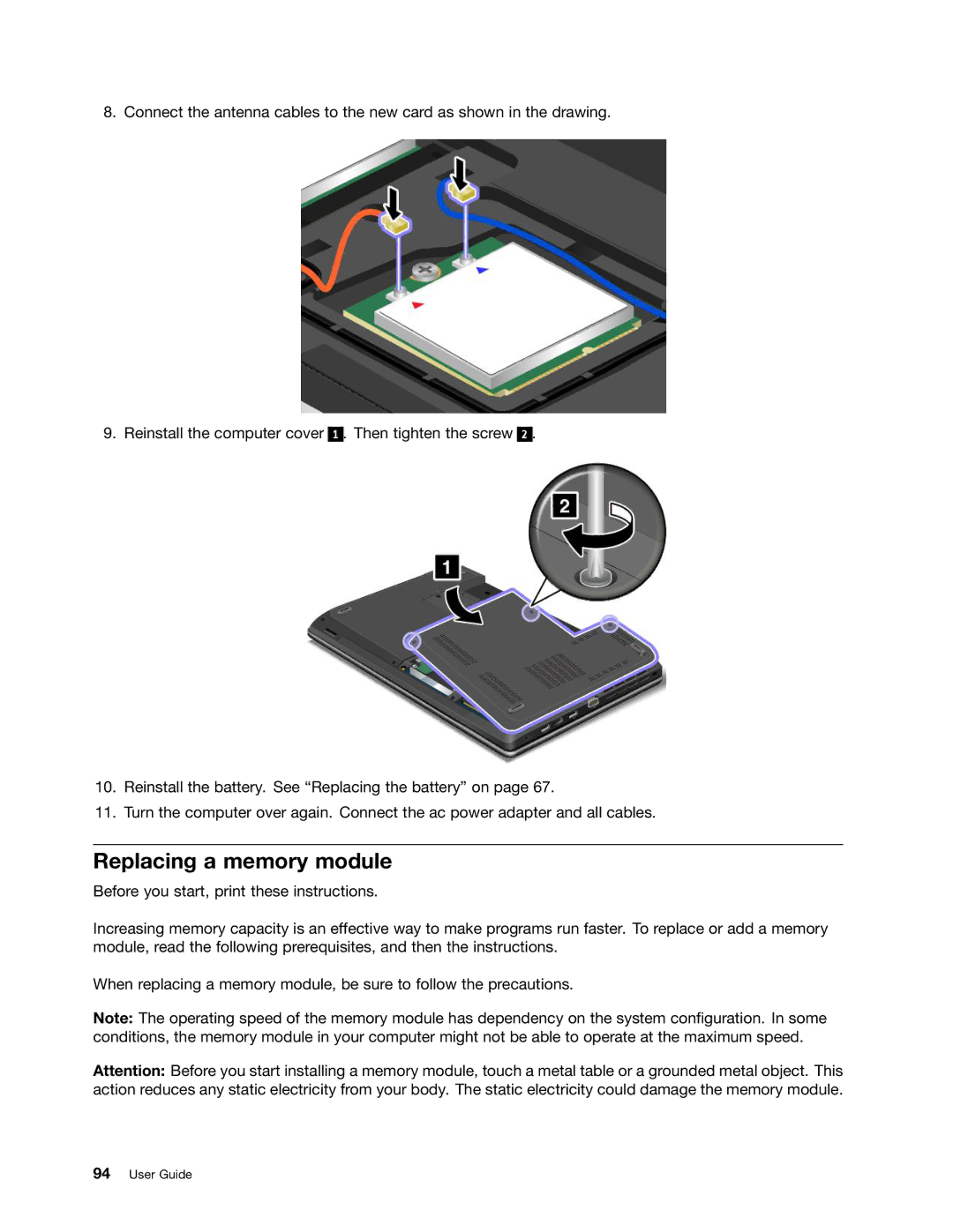 Lenovo E431, E531 manual Replacing a memory module 