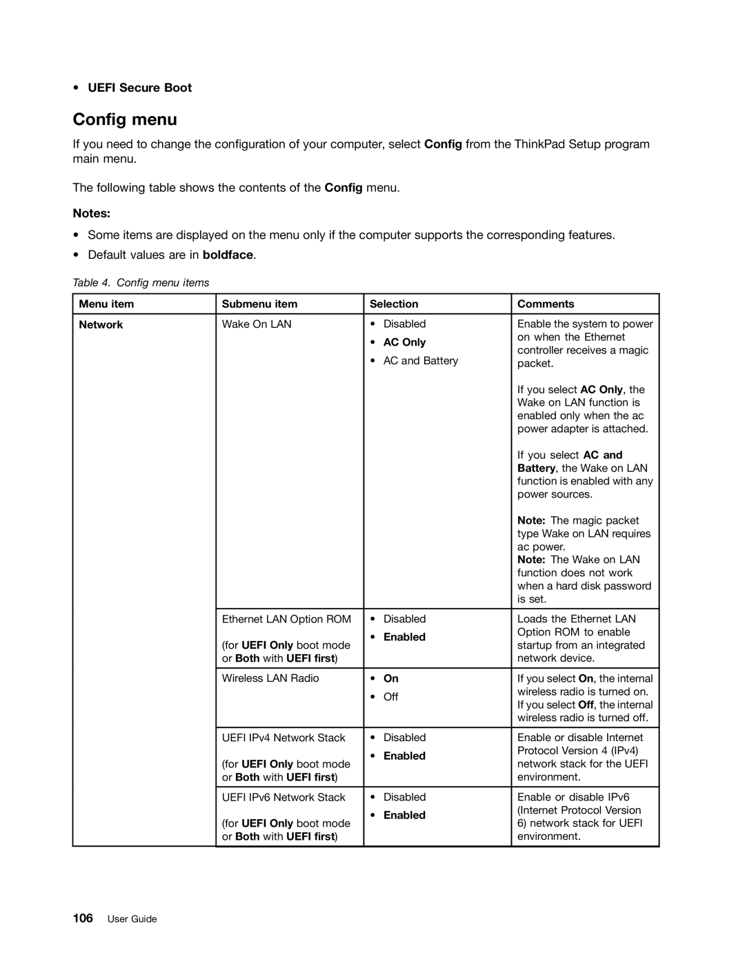 Lenovo E431, E531 manual Config menu, Uefi Secure Boot 