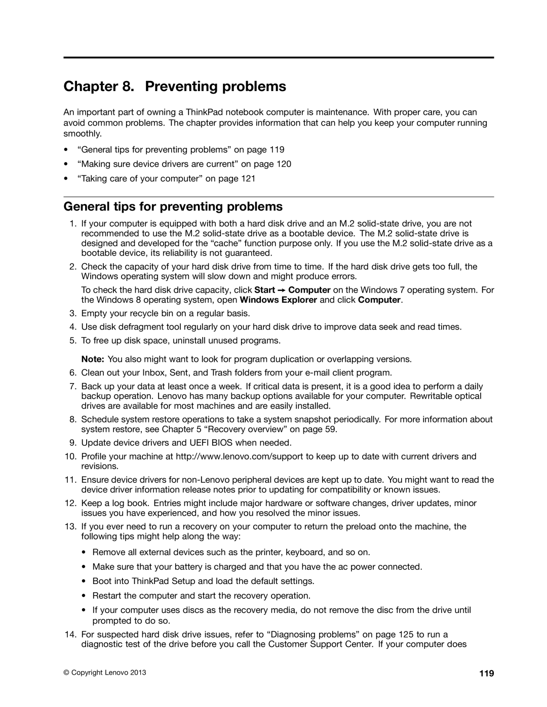 Lenovo E531, E431 manual Preventing problems, General tips for preventing problems, 119 