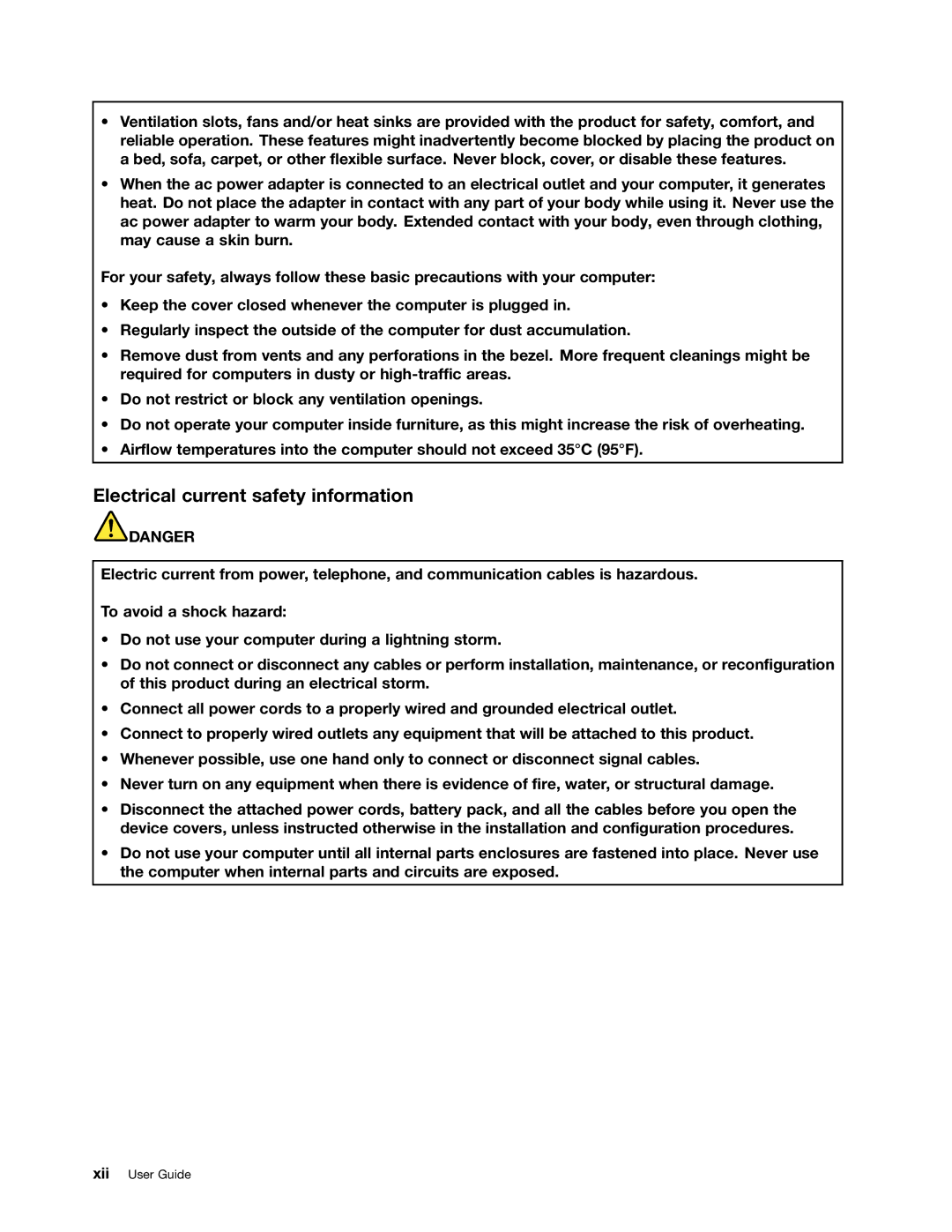 Lenovo E431, E531 manual Electrical current safety information 