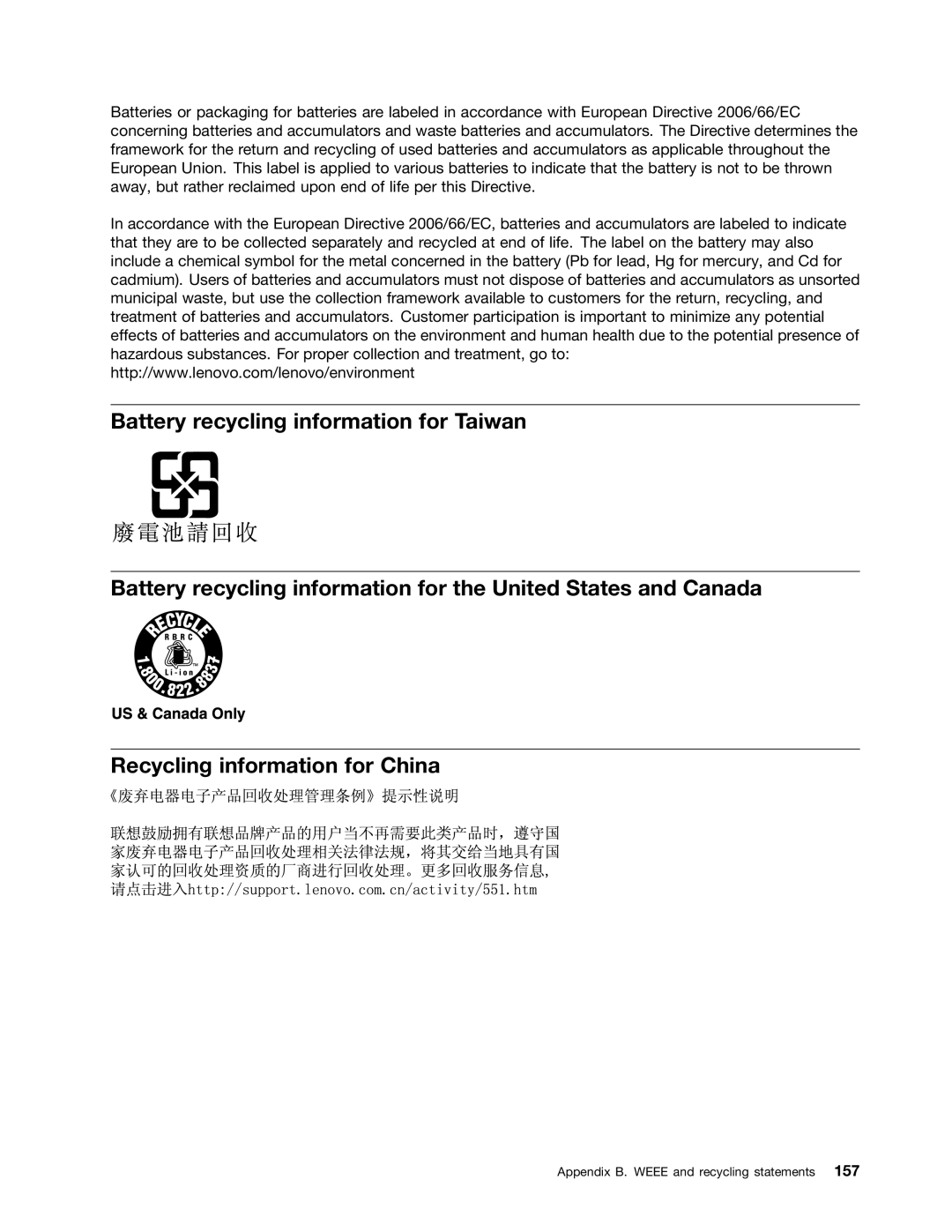 Lenovo E531, E431 manual Appendix B. Weee and recycling statements 