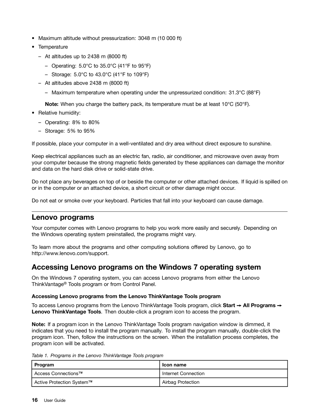 Lenovo E431, E531 manual Accessing Lenovo programs on the Windows 7 operating system, Program Icon name 