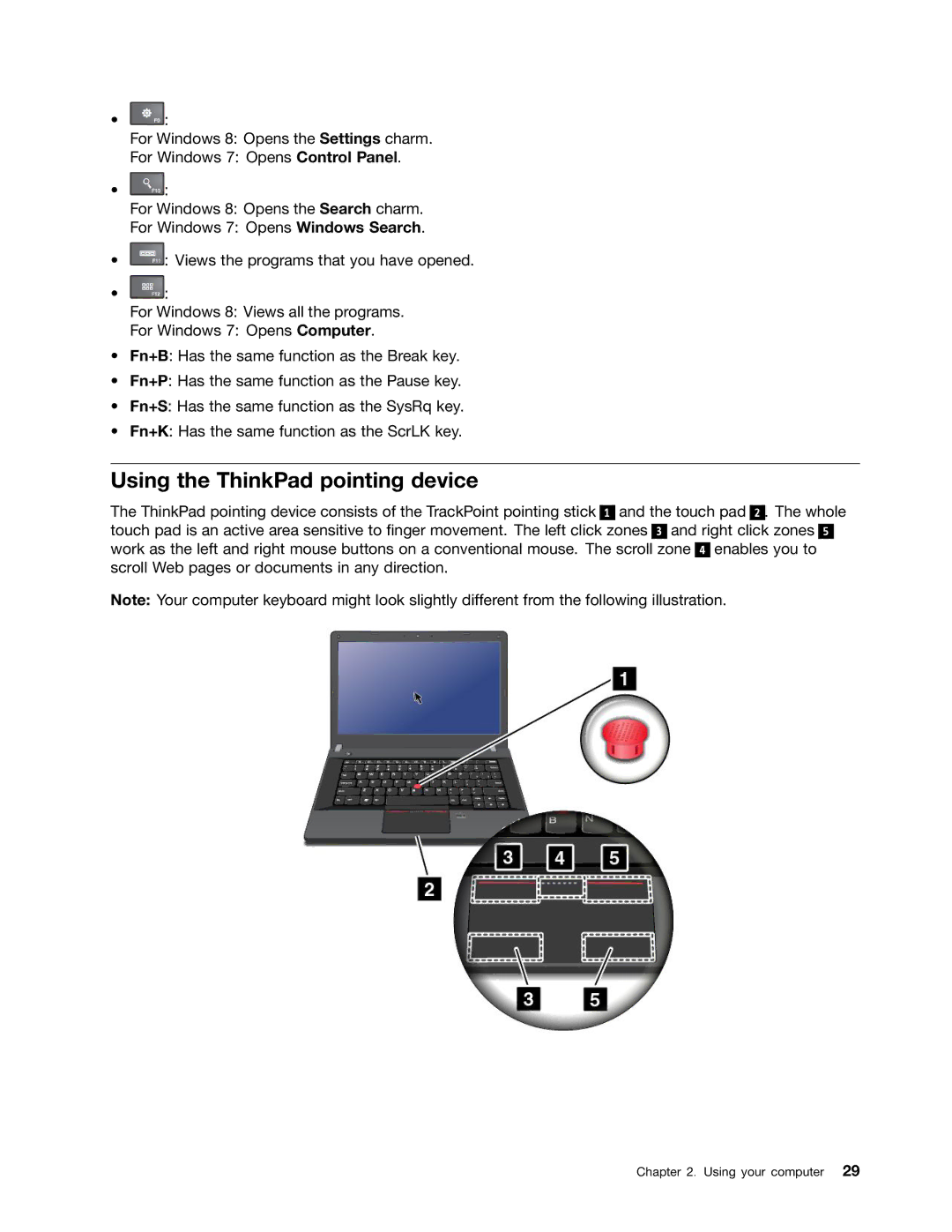 Lenovo E531, E431 manual Using the ThinkPad pointing device 