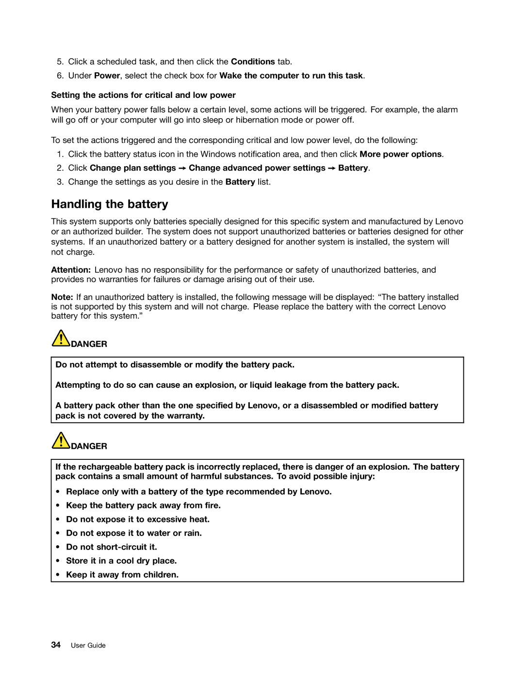 Lenovo E431, E531 manual Handling the battery 