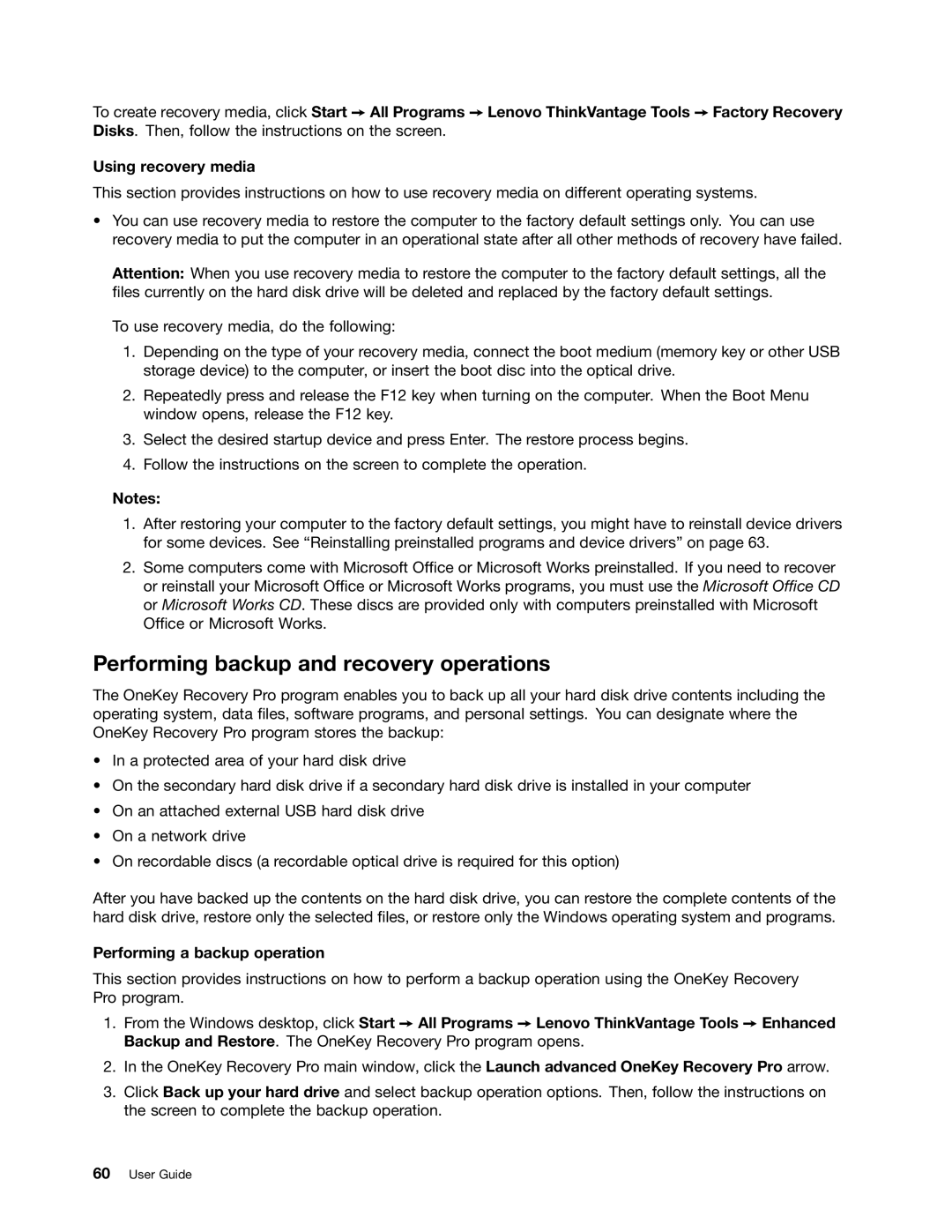 Lenovo E431, E531 manual Performing backup and recovery operations, Performing a backup operation 