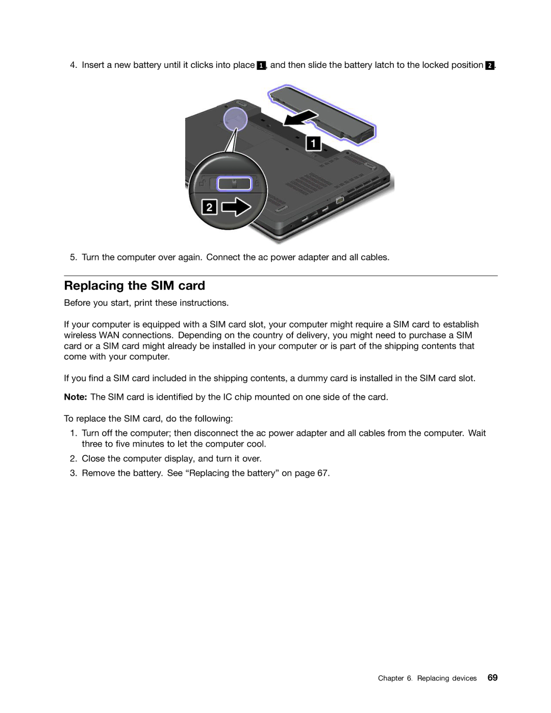 Lenovo E531, E431 manual Replacing the SIM card 