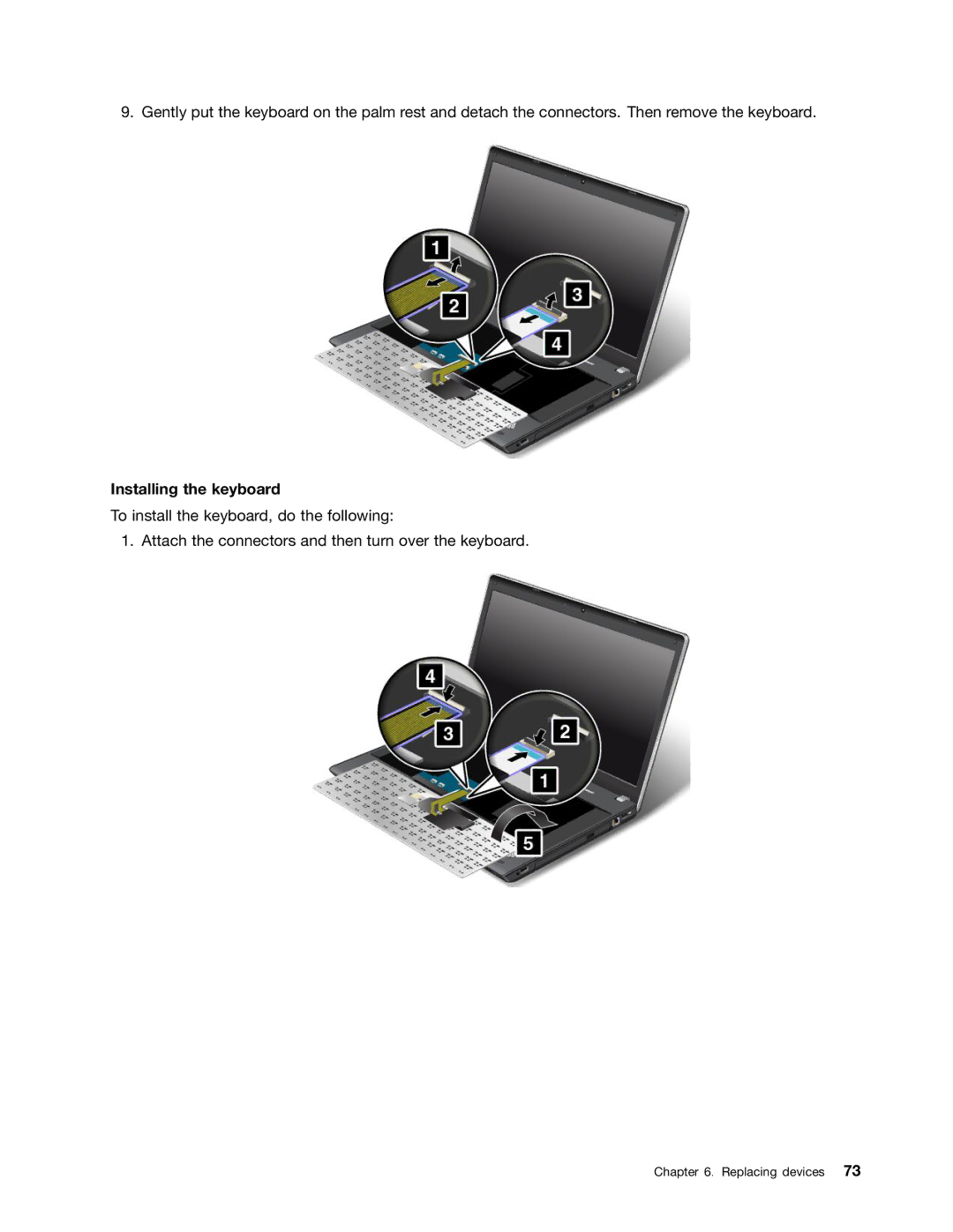 Lenovo E531, E431 manual Installing the keyboard 