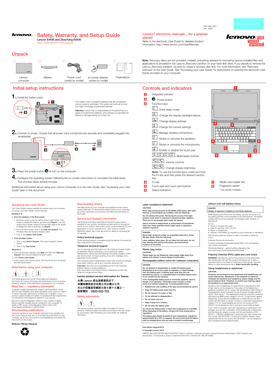 Lenovo E4430 warranty Accessing your User Guide, Read before using your computer, Read first regulatory information 