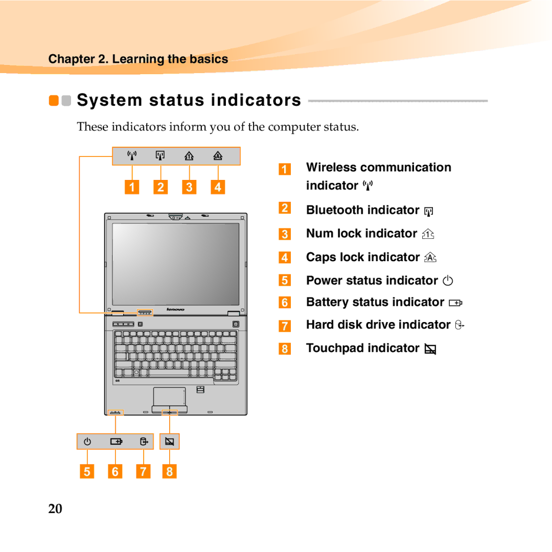 Lenovo E46 manual System status indicators 