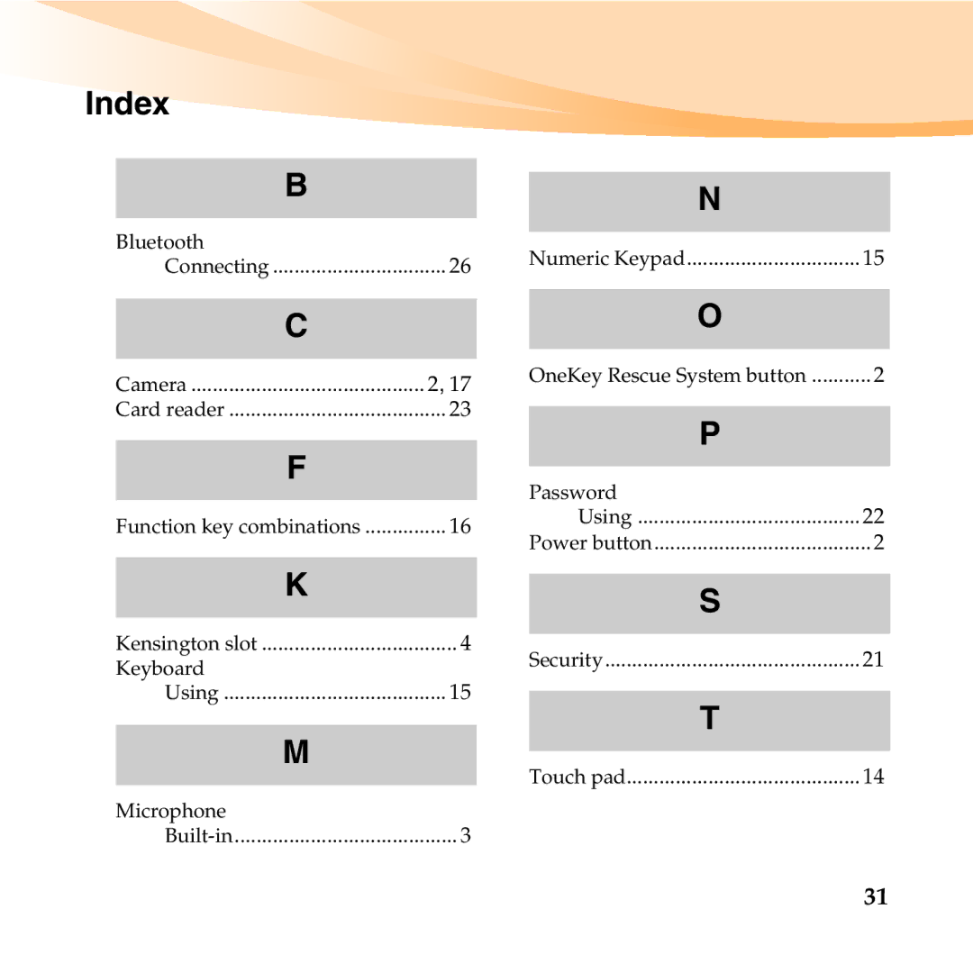 Lenovo E46 manual Index 