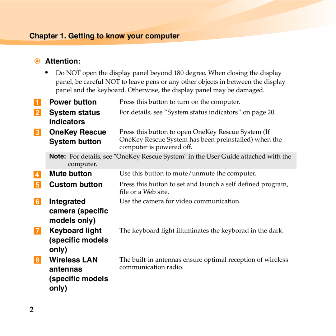 Lenovo E46 manual Getting to know your computer, Mute button, Custom button, Wireless LAN antennas specific models only 