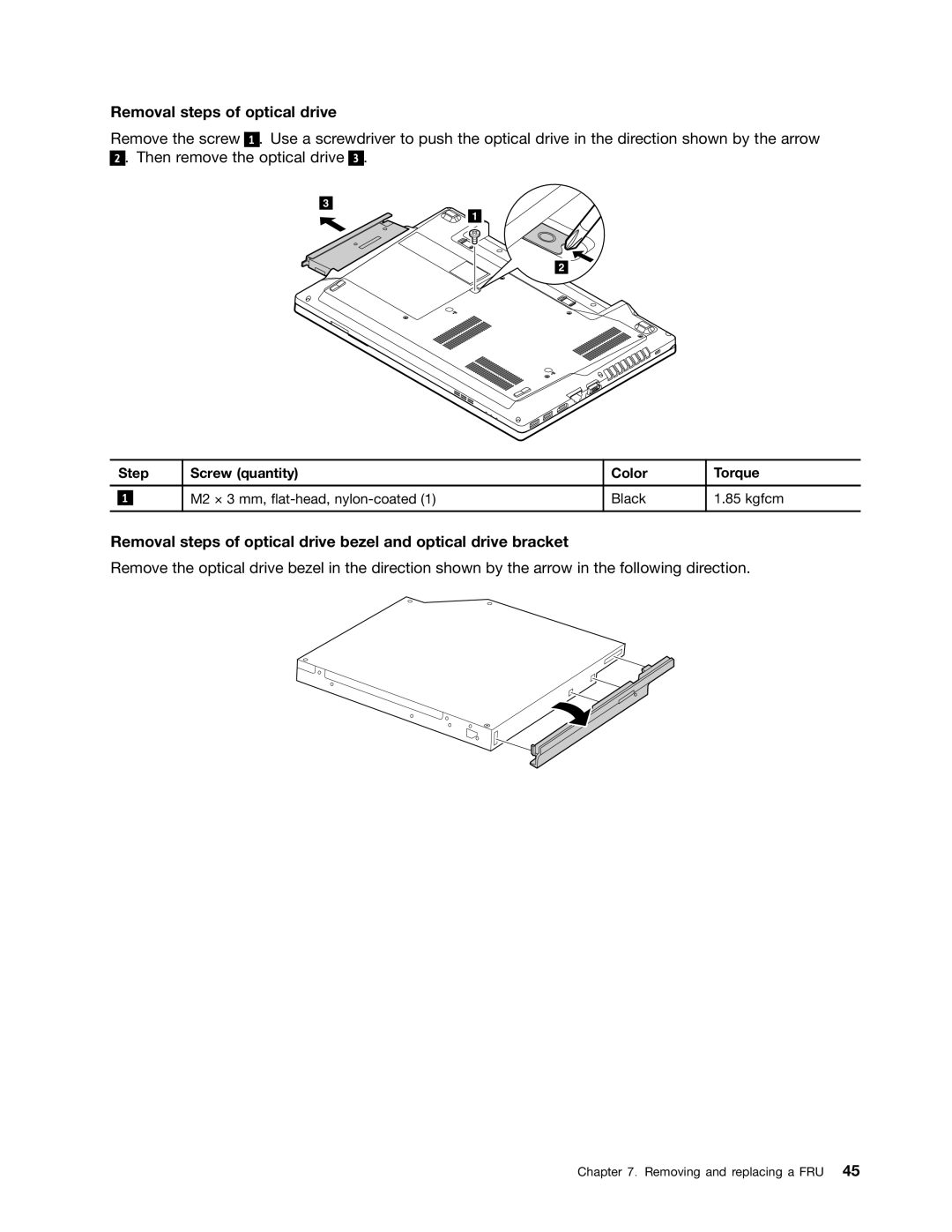 Lenovo E49 manual Removal steps of optical drive 