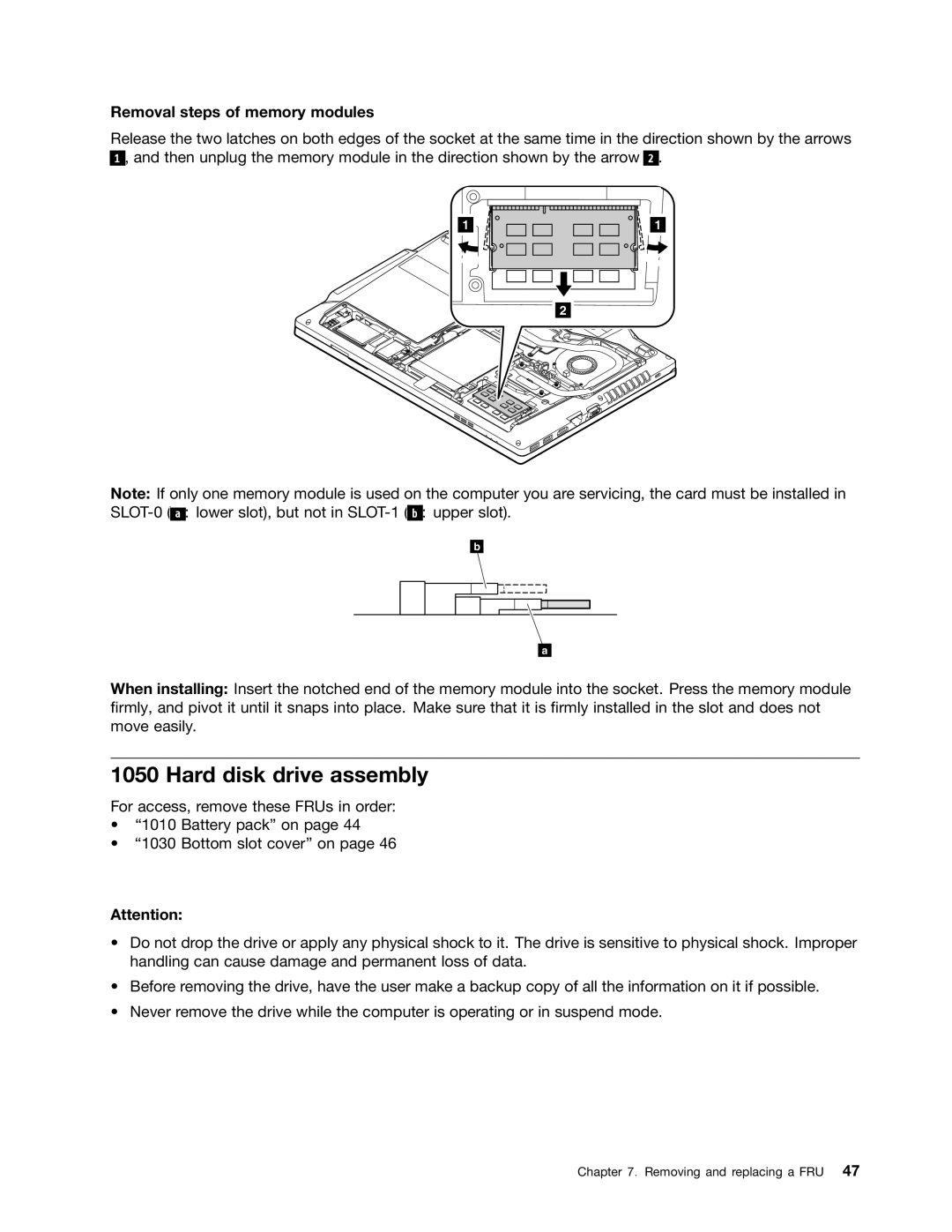 Lenovo E49 manual Hard disk drive assembly, Removal steps of memory modules 