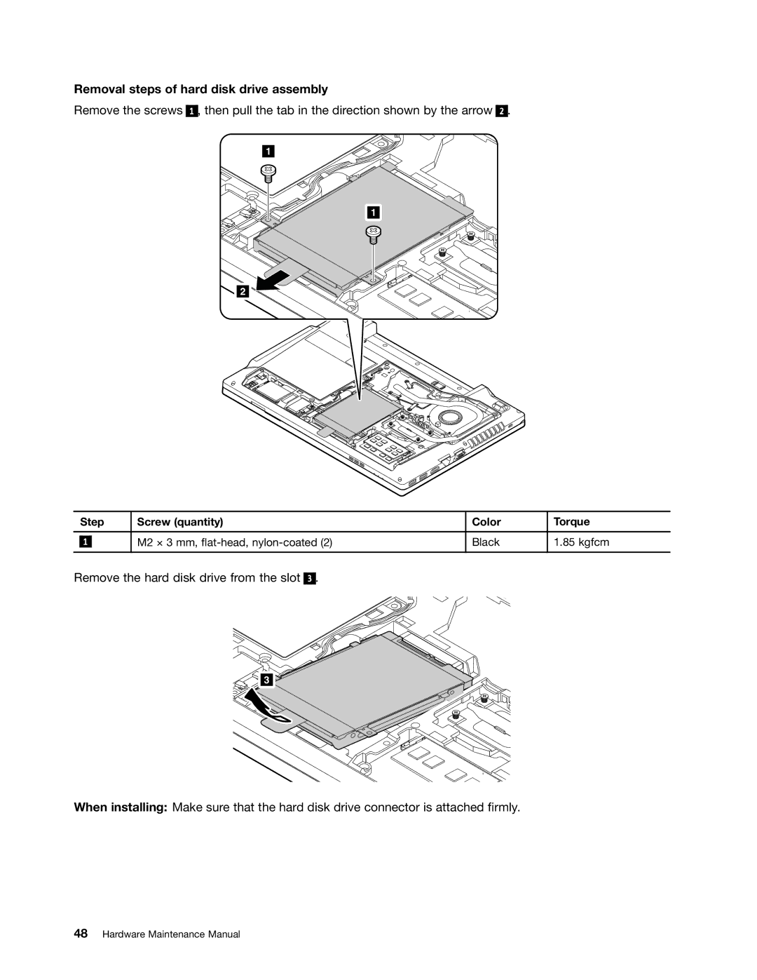 Lenovo E49 manual Removal steps of hard disk drive assembly 