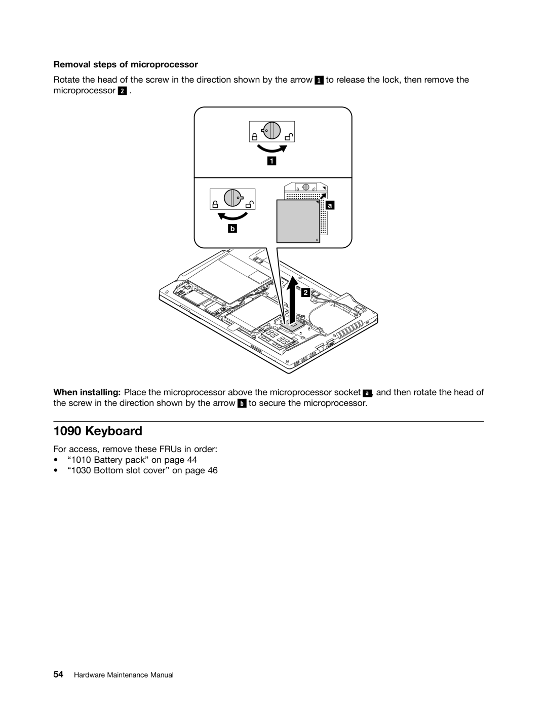 Lenovo E49 manual Keyboard, Removal steps of microprocessor 