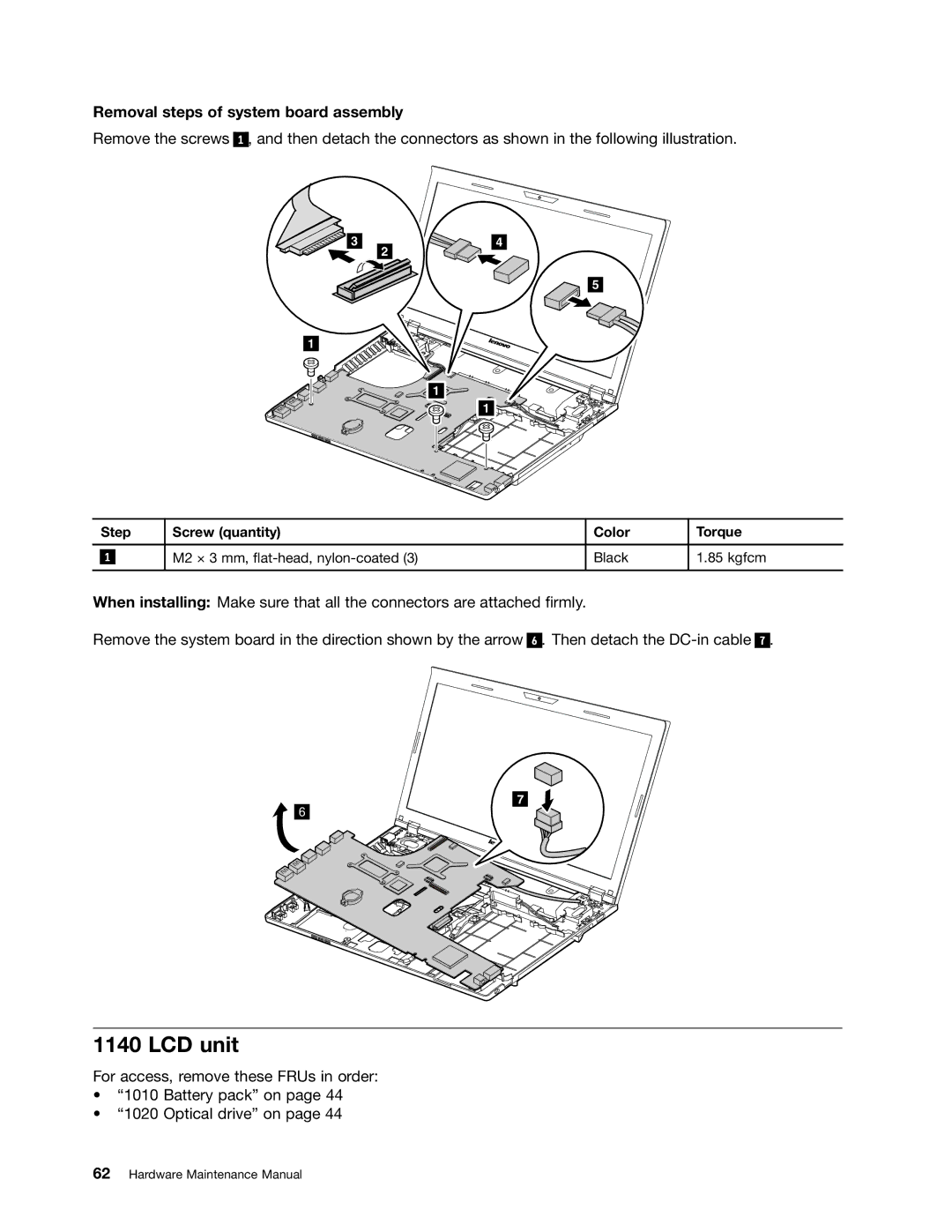 Lenovo E49 manual LCD unit, Removal steps of system board assembly 