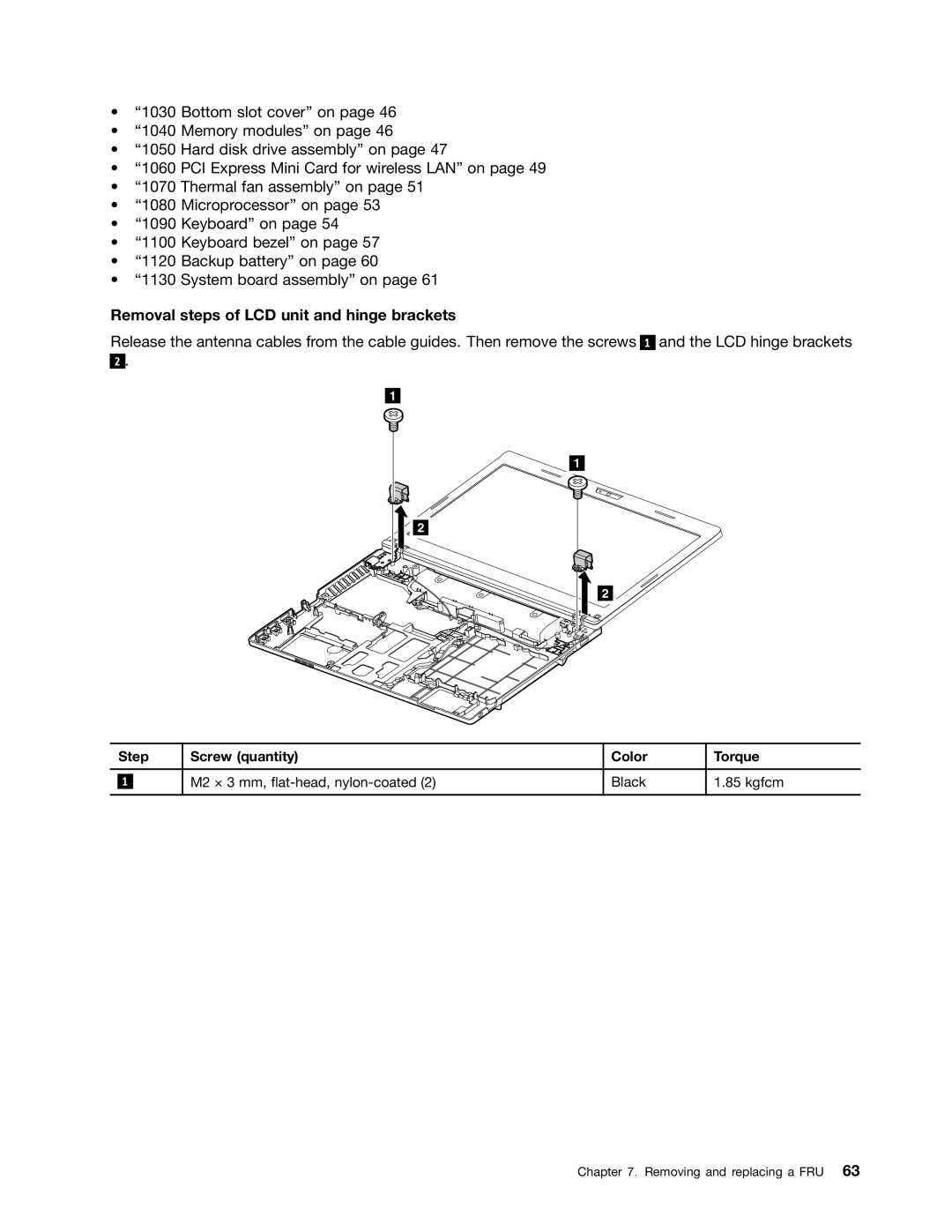 Lenovo E49 manual Removal steps of LCD unit and hinge brackets 