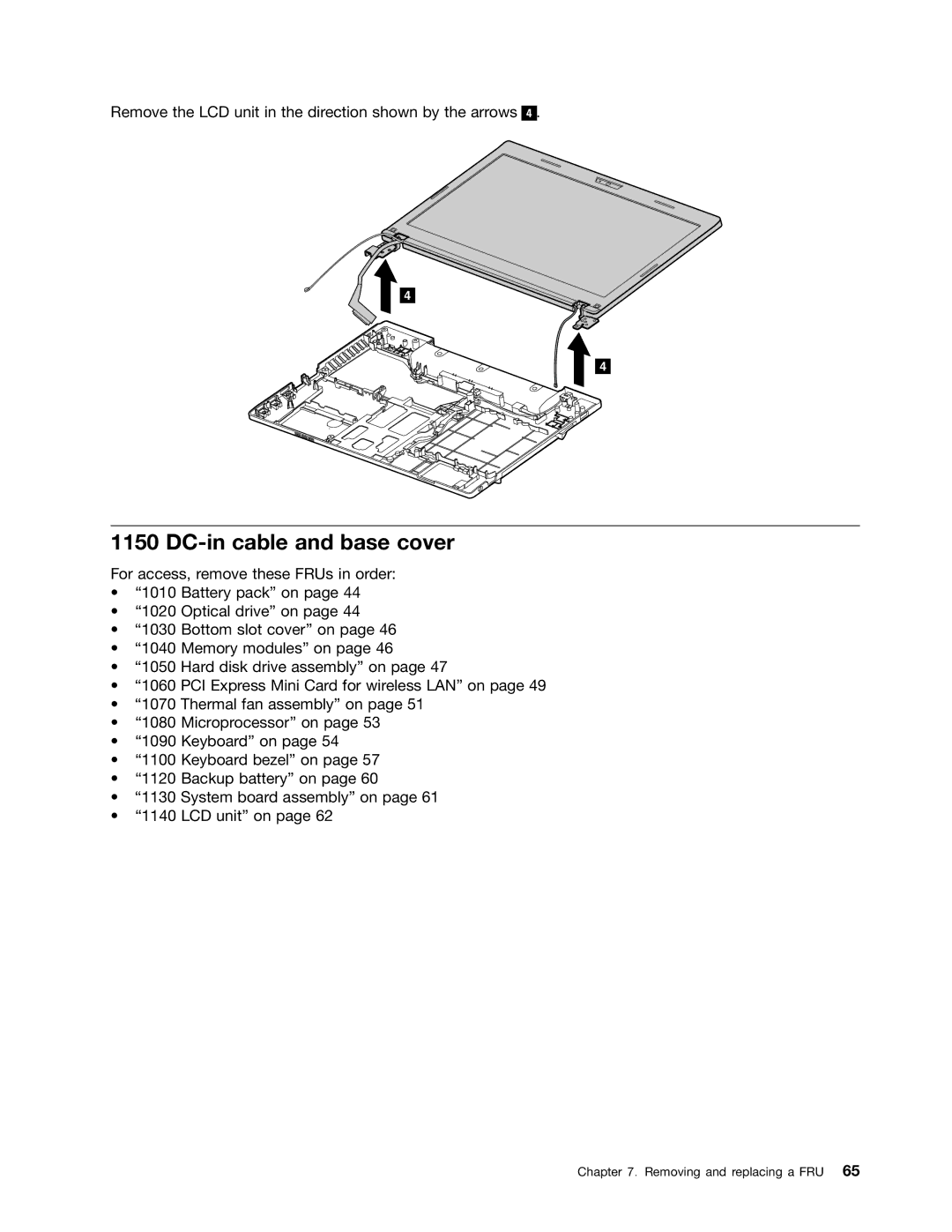 Lenovo E49 manual DC-in cable and base cover 