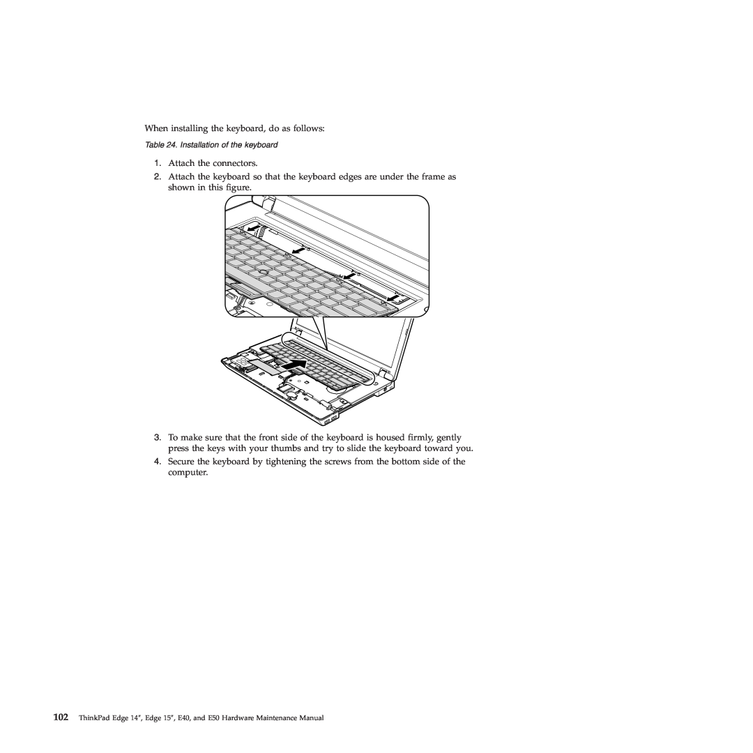 Lenovo E50, E40 manual When installing the keyboard, do as follows 