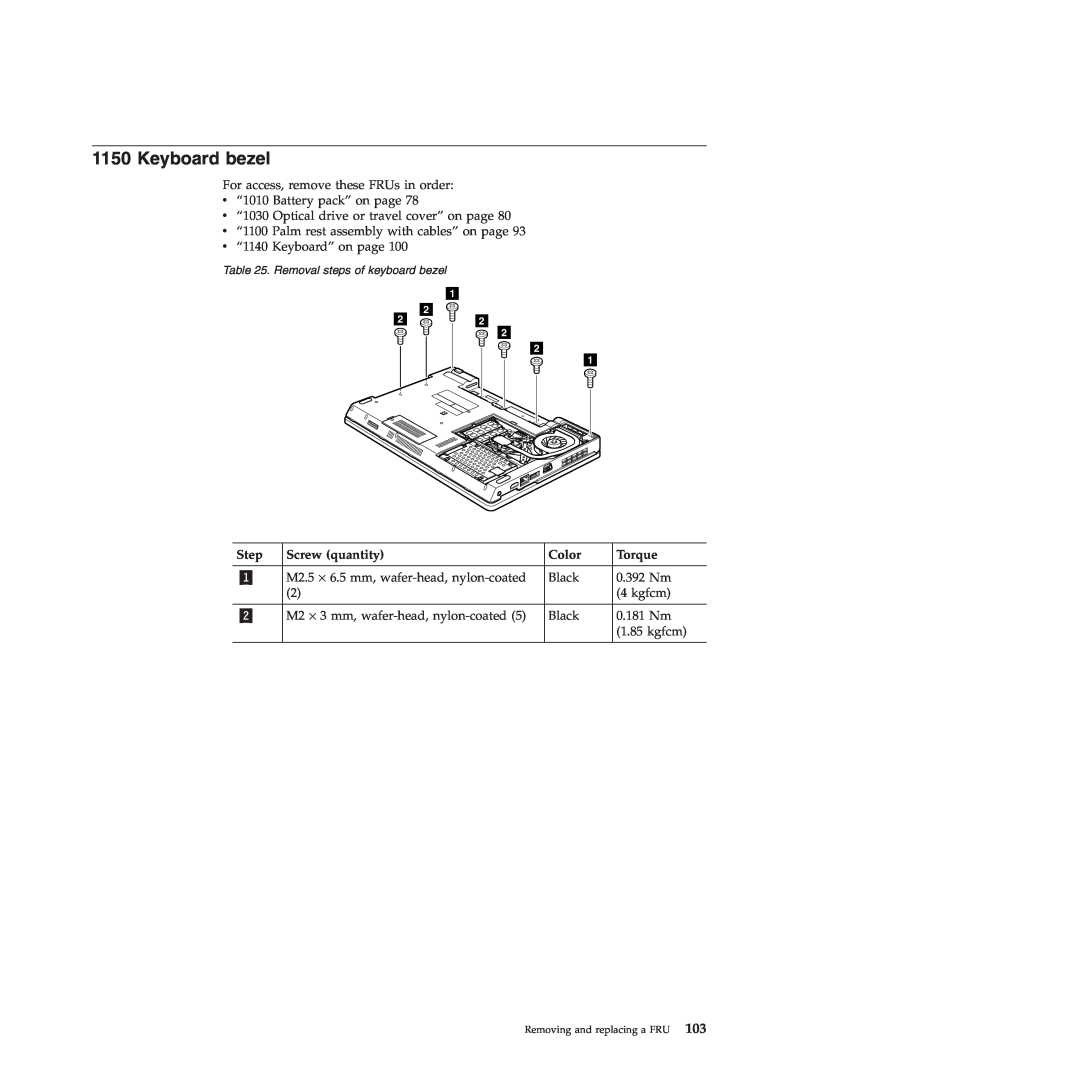 Lenovo E40, E50 manual Keyboard bezel, Step, Screw quantity, Color, Torque 