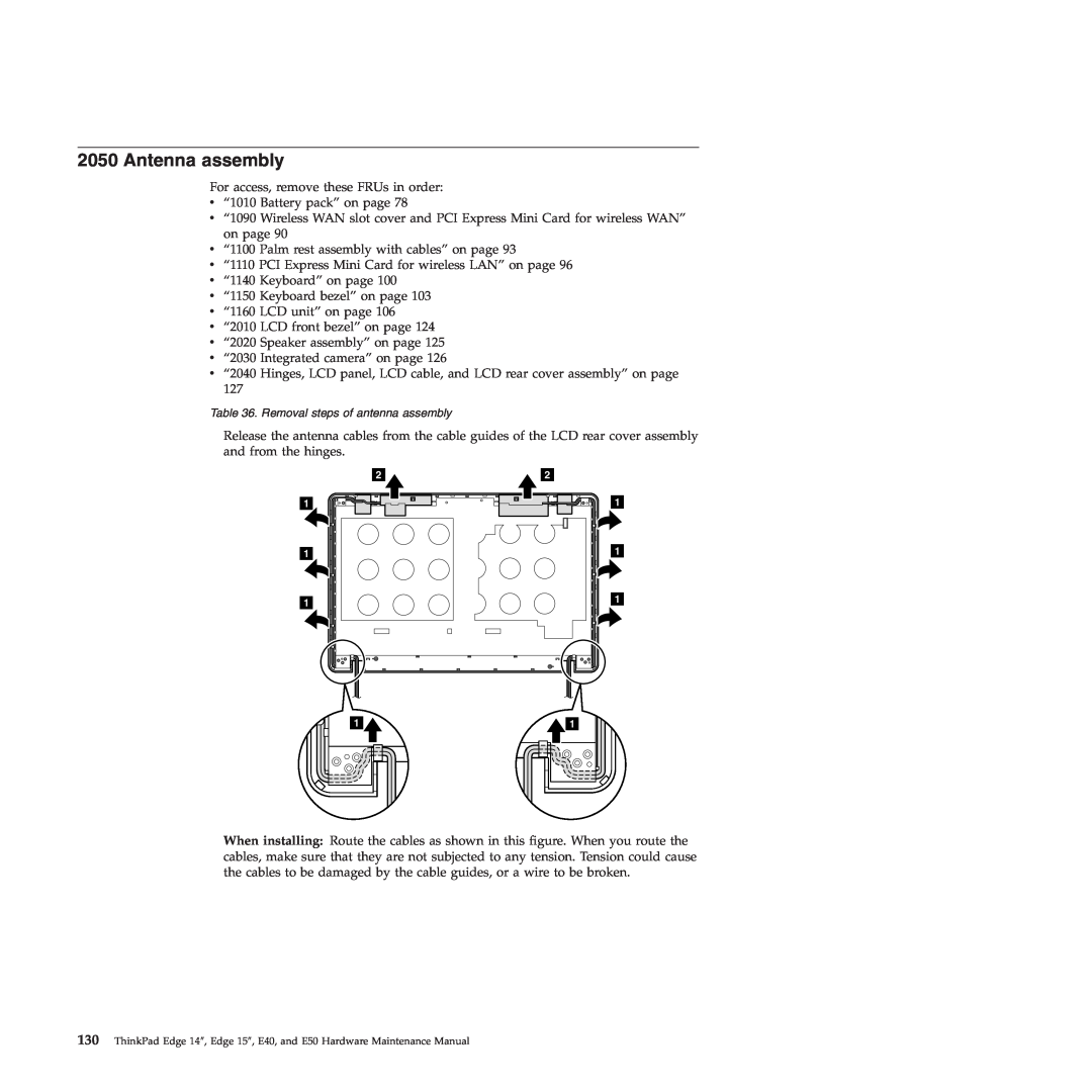 Lenovo E50, E40 manual Antenna assembly, Removal steps of antenna assembly 