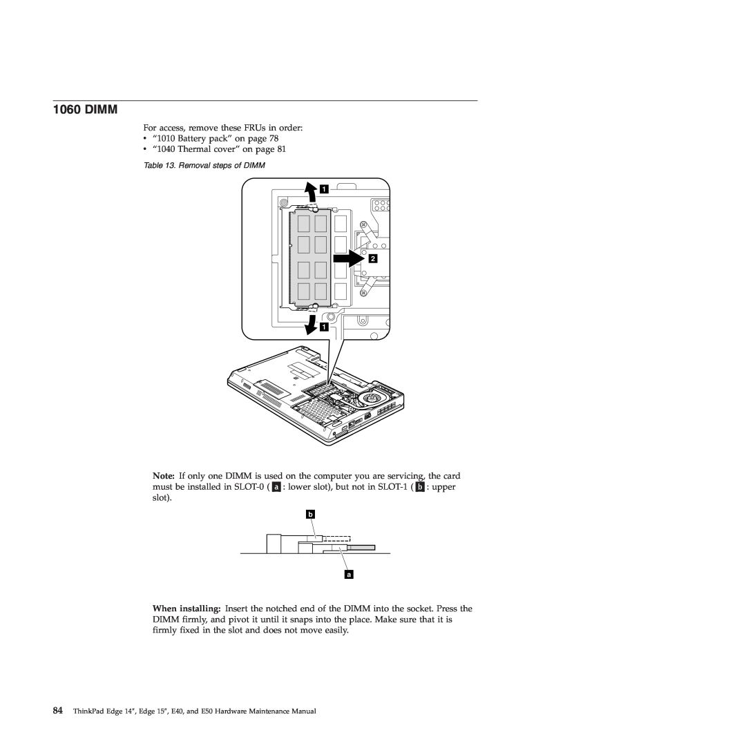 Lenovo E50, E40 manual Dimm, Removal steps of DIMM 
