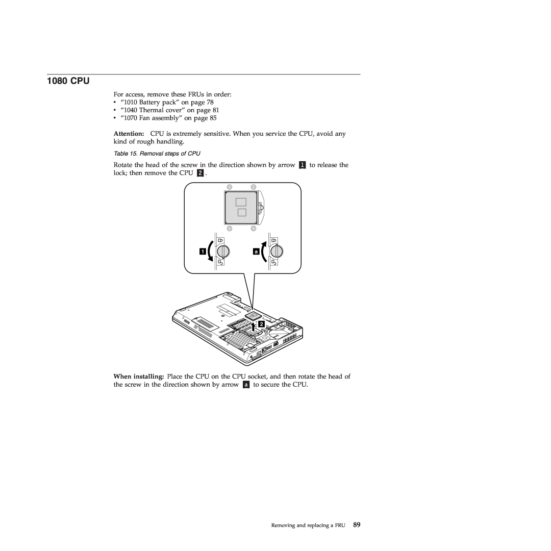 Lenovo E40, E50 manual 1080 CPU, Removal steps of CPU 