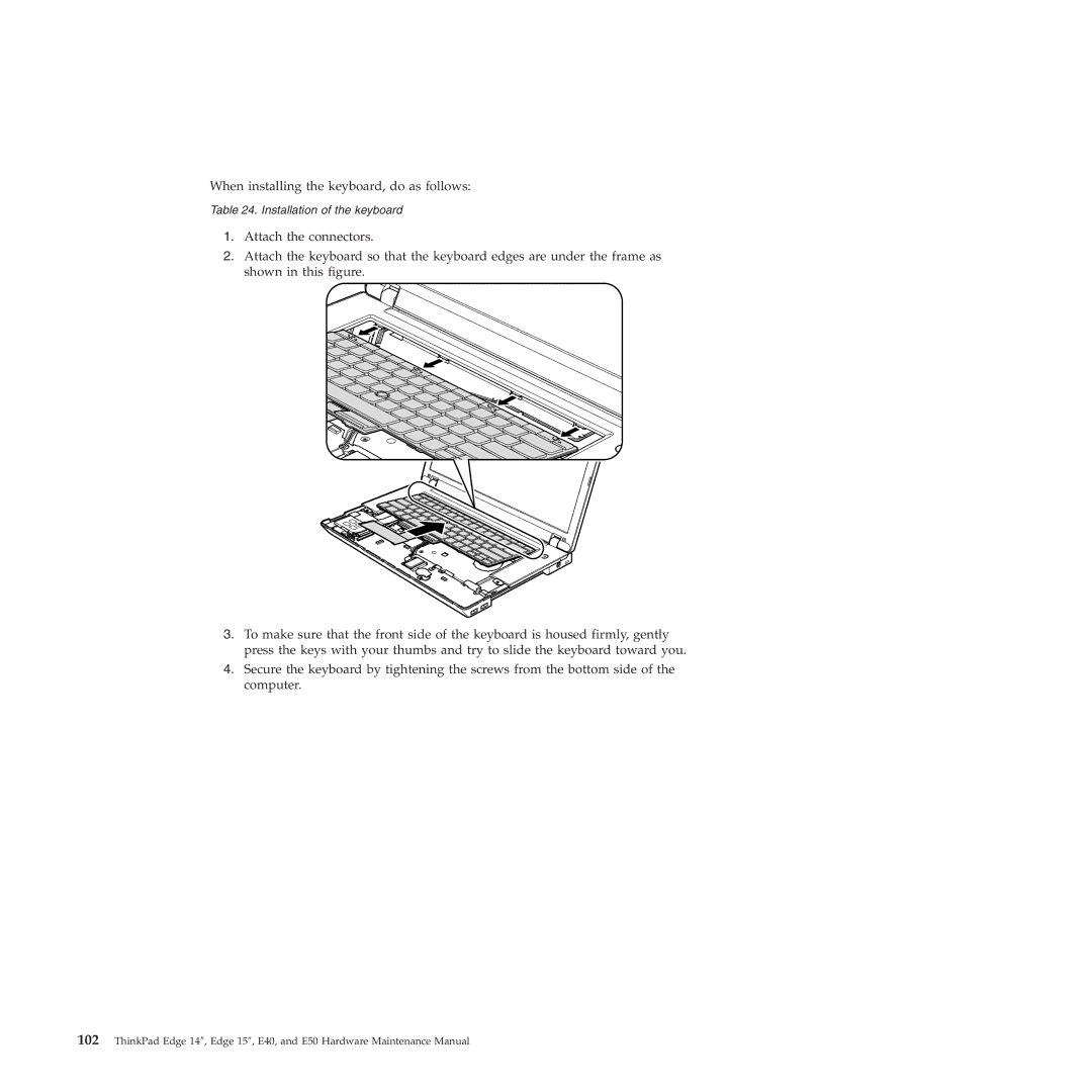 Lenovo E50, E40 manual When installing the keyboard, do as follows 