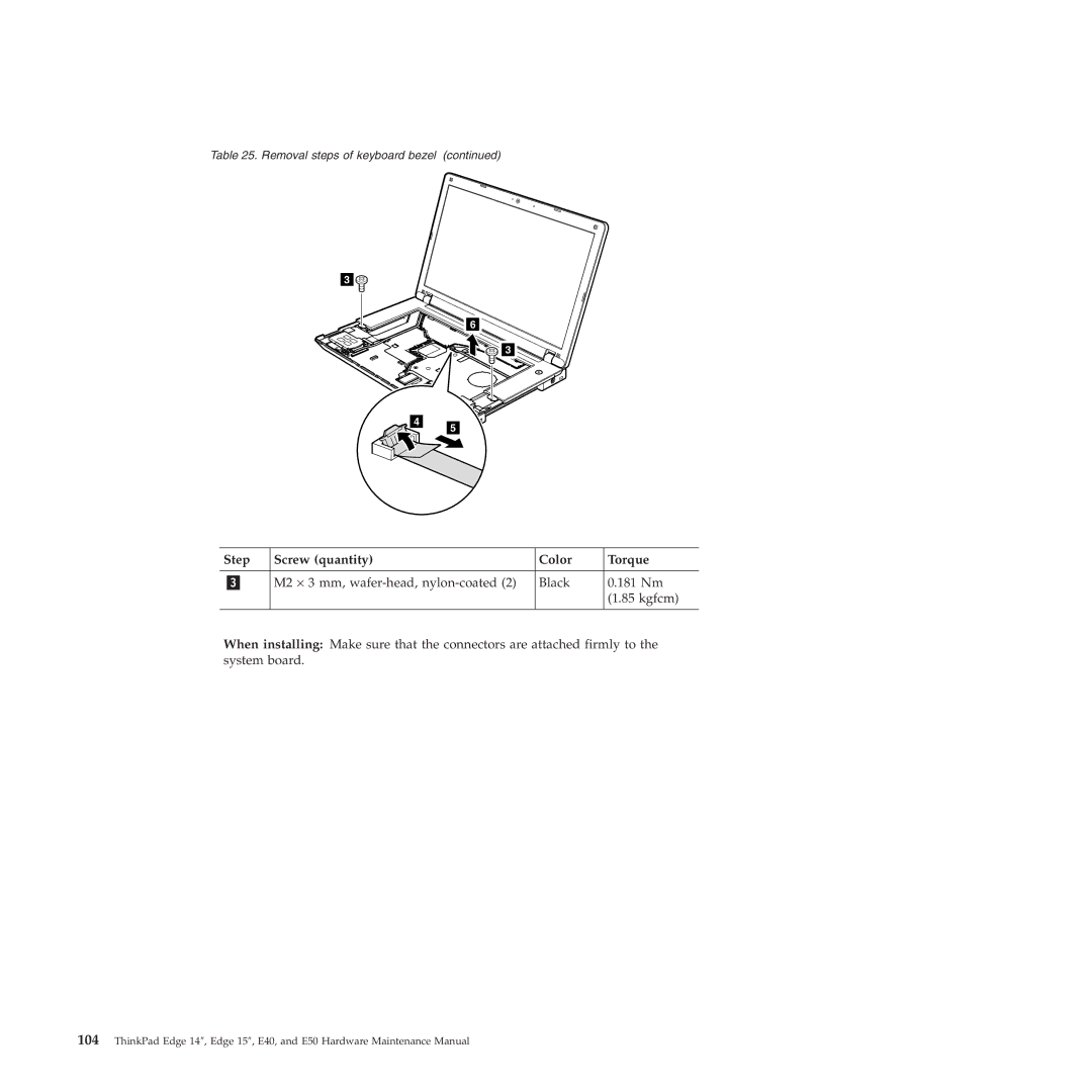 Lenovo E50, E40 manual Step Screw quantity Color Torque 