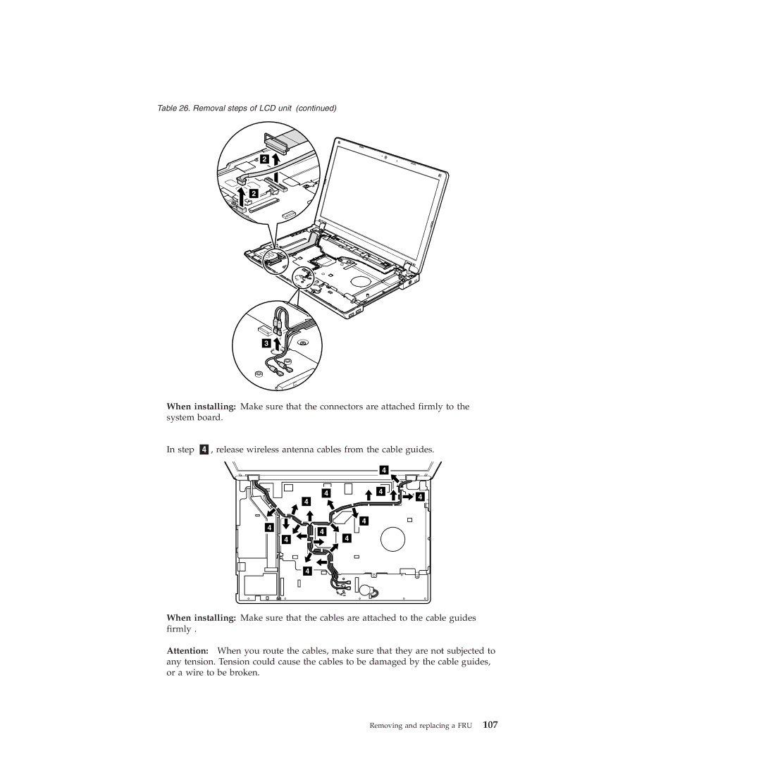 Lenovo E40, E50 manual Step Release wireless antenna cables from the cable guides 