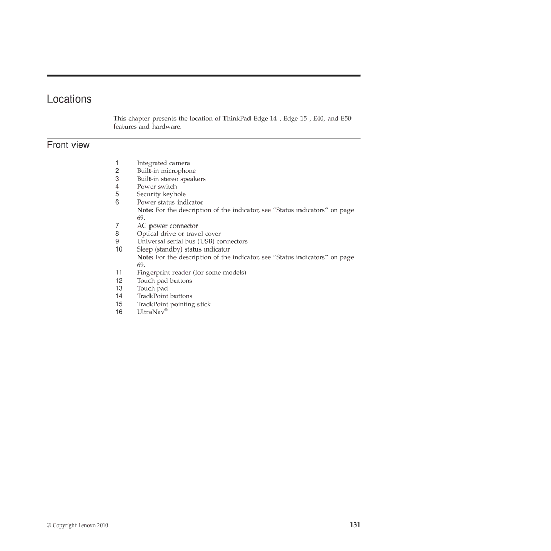 Lenovo E40, E50 manual Locations, Front view 