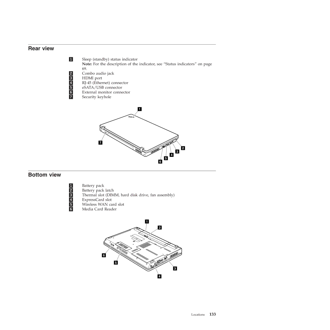 Lenovo E40, E50 manual Rear view, Bottom view 