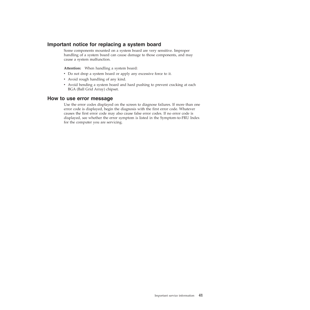 Lenovo E40, E50 manual Important notice for replacing a system board, How to use error message 