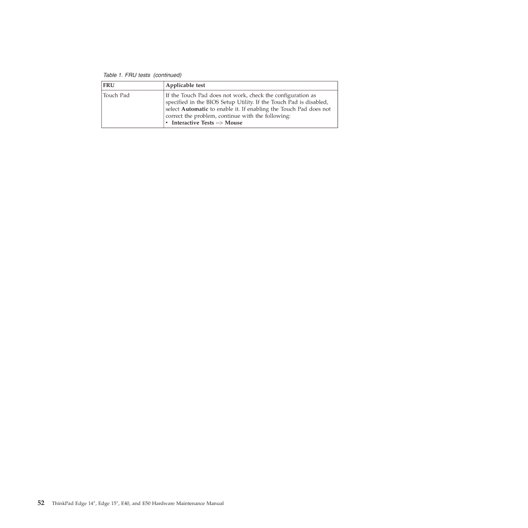 Lenovo E50, E40 manual Interactive Tests --Mouse 