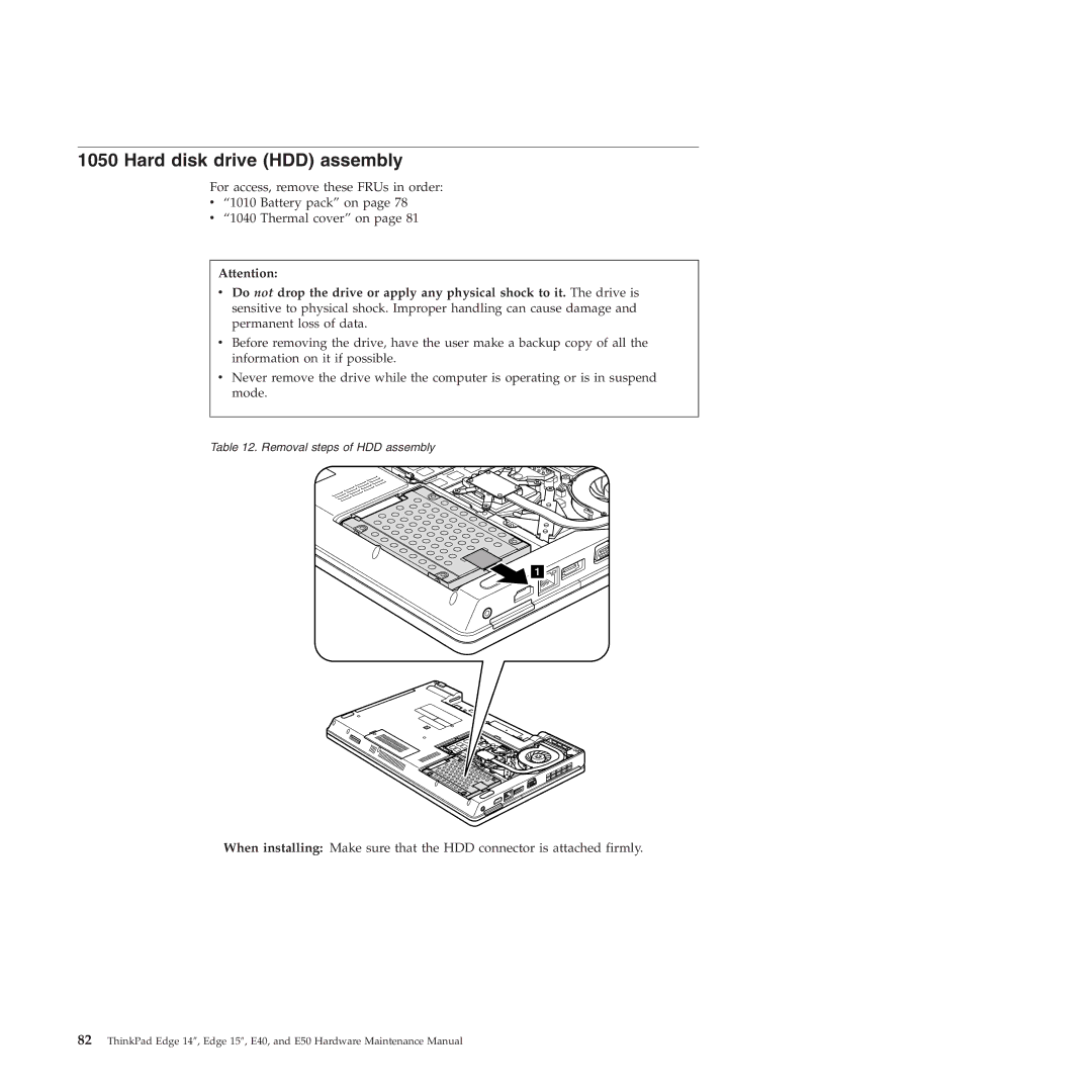 Lenovo E50, E40 manual Hard disk drive HDD assembly 