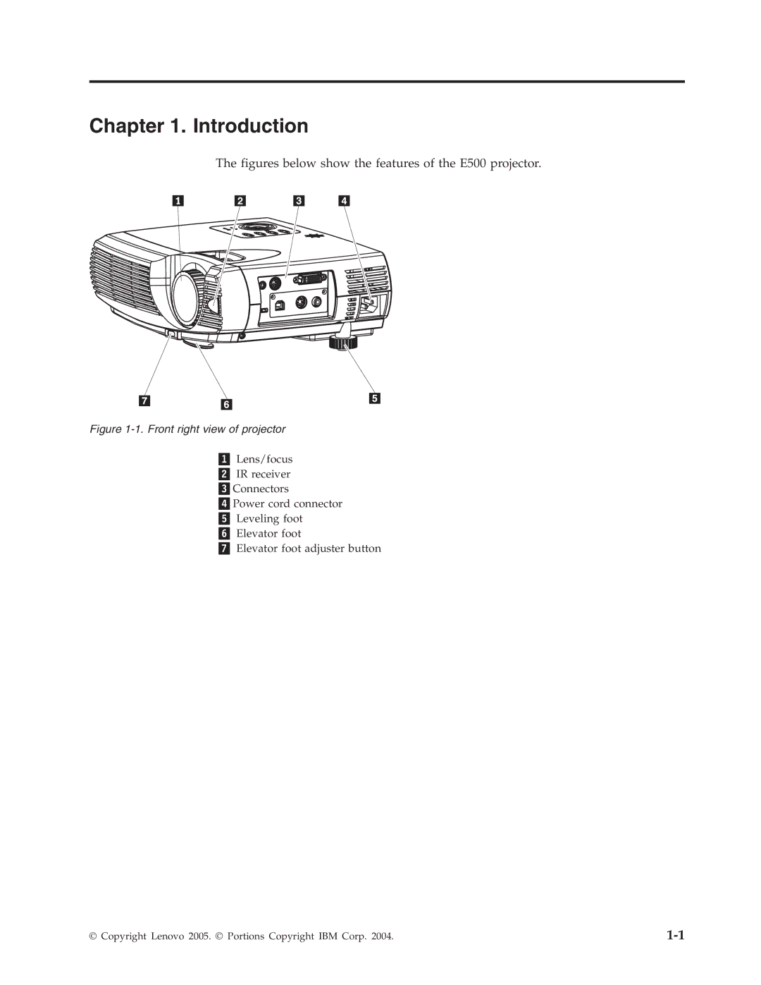 Lenovo manual Introduction, Figures below show the features of the E500 projector 