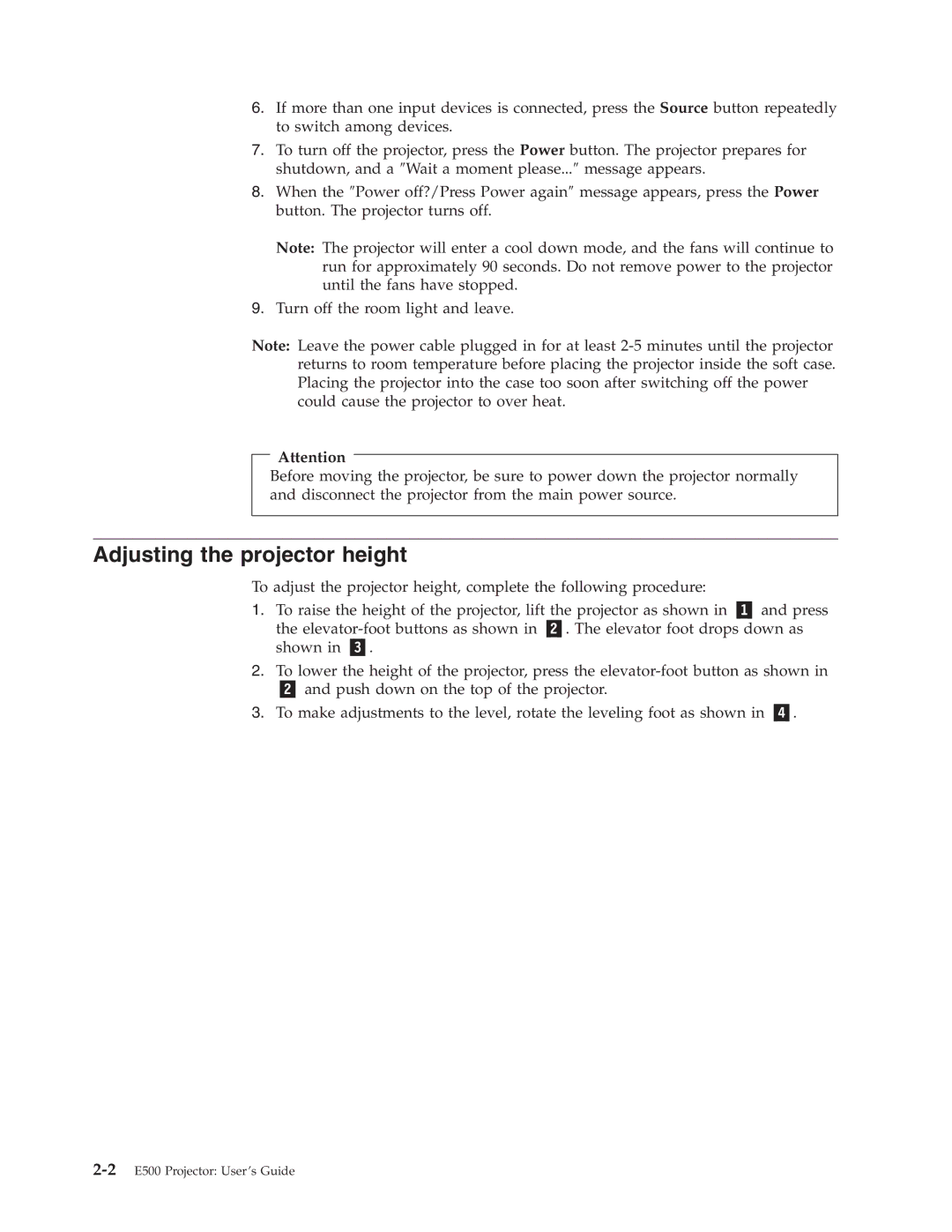 Lenovo E500 manual Adjusting the projector height 