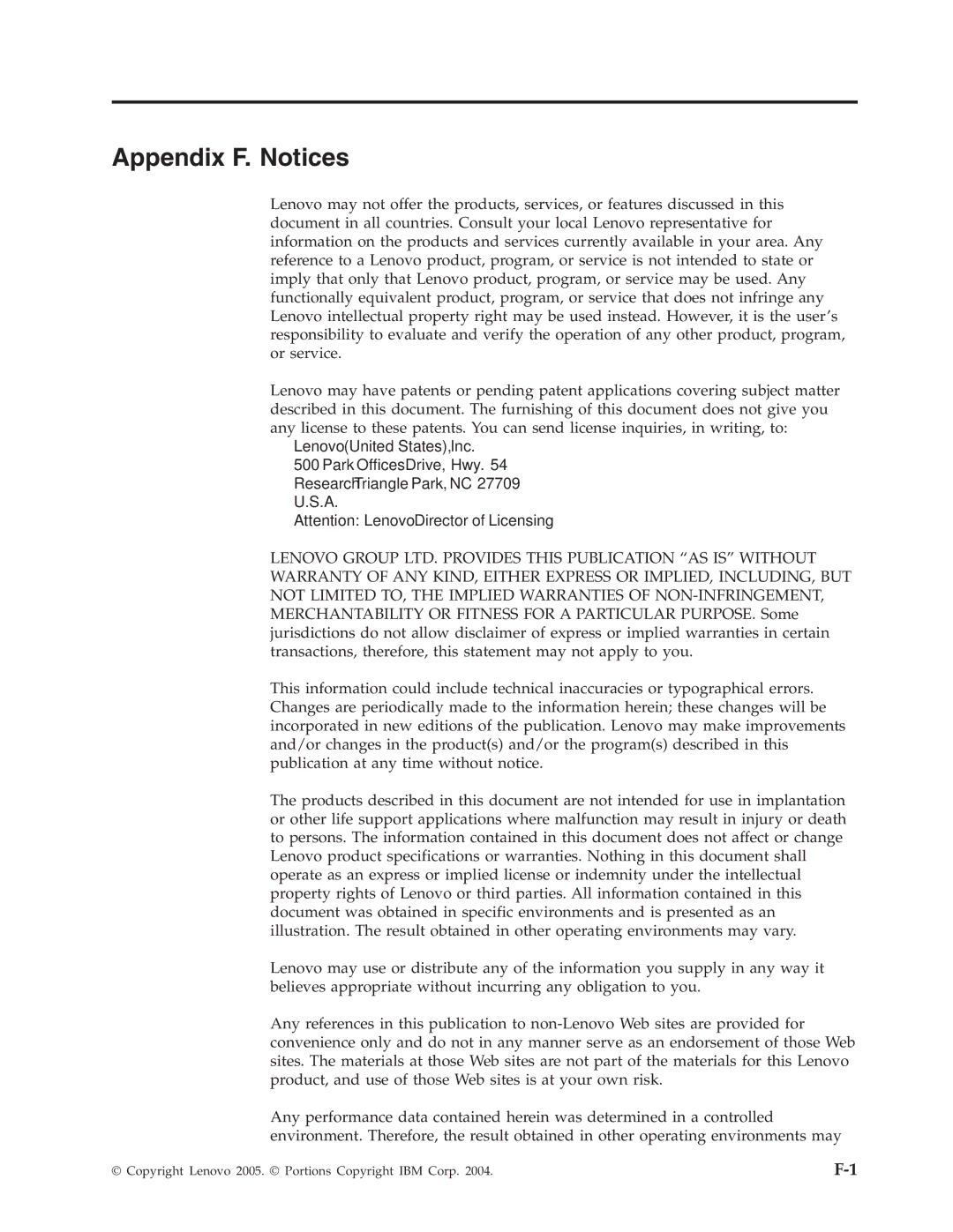 Lenovo E500 manual Appendix F. Notices 