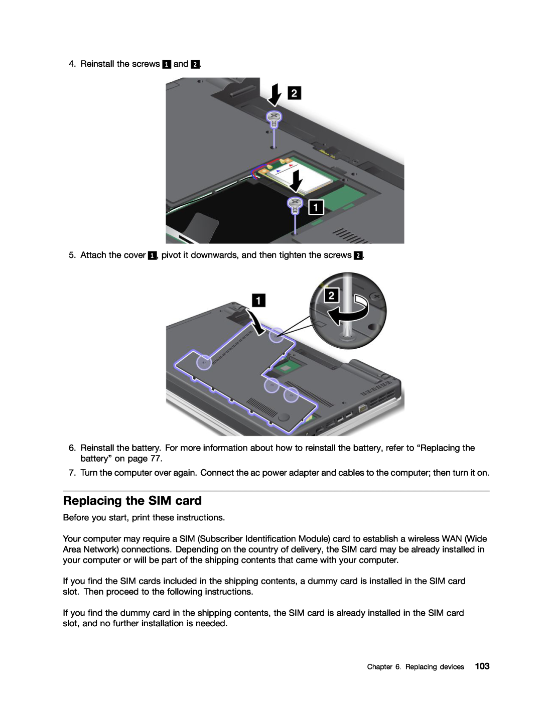 Lenovo E420, E520, 114155U manual Replacing the SIM card 