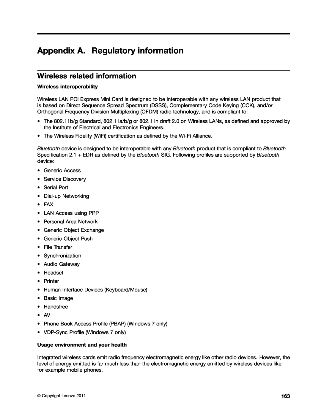 Lenovo E420, E520, 114155U manual Appendix A. Regulatory information, Wireless related information, Wireless interoperability 