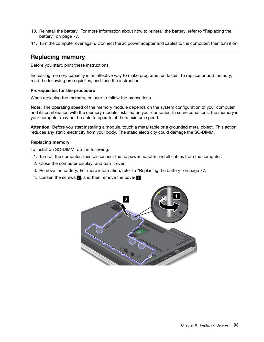 Lenovo E520, E420, 114155U manual Replacing memory 