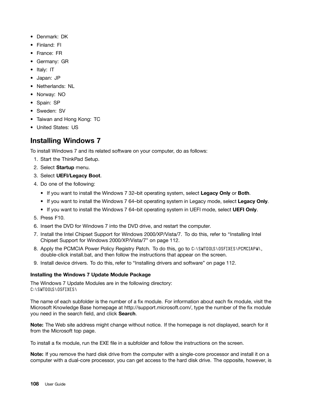 Lenovo E520, E420, 114155U manual Installing Windows, Select UEFI/Legacy Boot, Installing the Windows 7 Update Module Package 