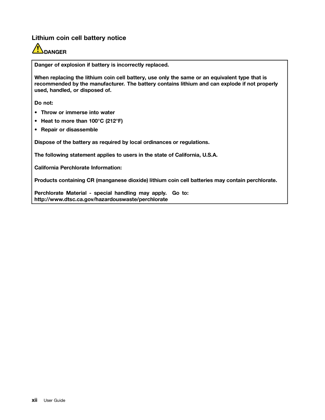 Lenovo 114155U, E520, E420 manual Lithium coin cell battery notice 