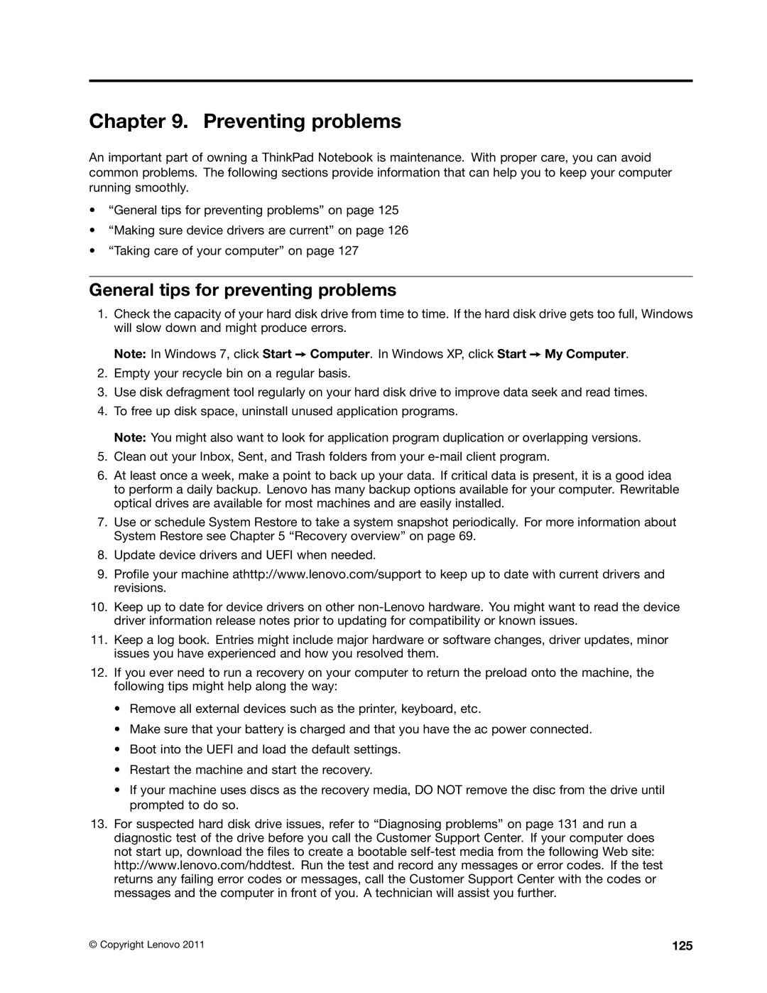 Lenovo 114155U, E520, E420 manual Preventing problems, General tips for preventing problems, 125 