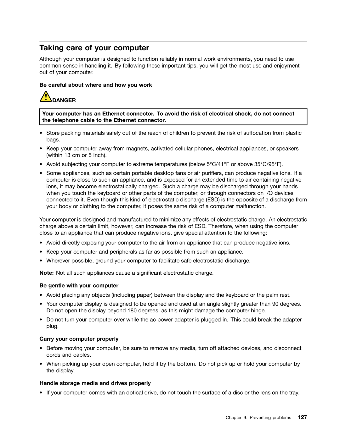 Lenovo E420, E520, 114155U manual Taking care of your computer, Be gentle with your computer, Carry your computer properly 